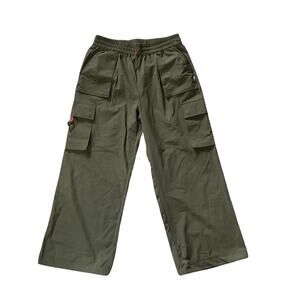 Fabletics Olive Green Cargo Pants Women Size L Wide Leg Elastic Waist Utility